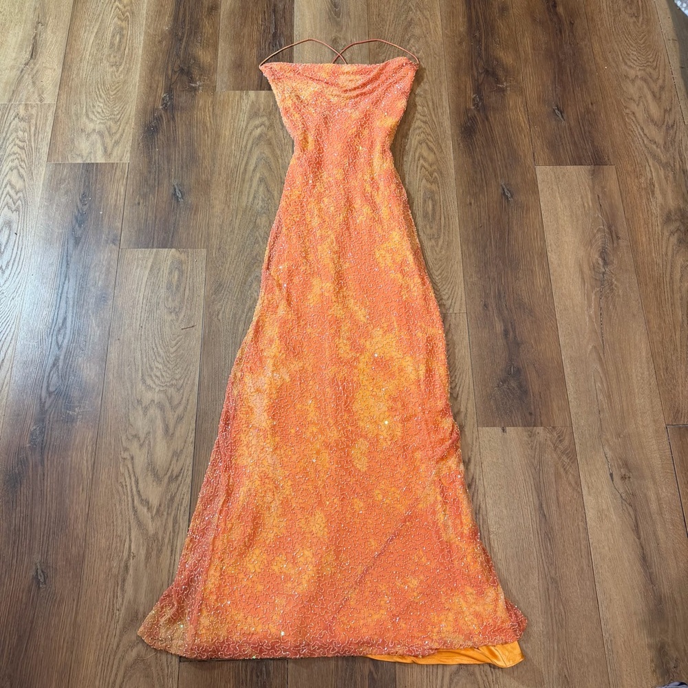 Vintage Y2K 100% Silk Beaded Dress Vintage Beaded Dress Orange Fairy Prom Ty Dye